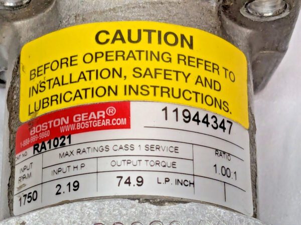 Boston Gear 2-Way Shaft Spiral Bevel Gear Drive 1:1 2.19 Input HP RA1021
