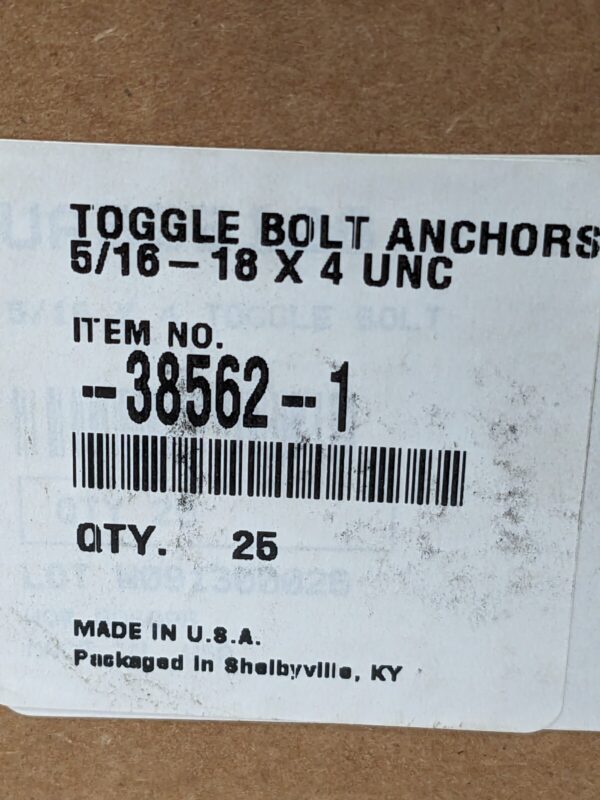 Toggle Bolt Drywall & Hollow Wall Anchor 5/16" Diam x 4" OAL Box of 25 -38562-1