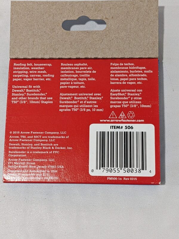 Arrow T50 3/8" Staples, 1 Pack of 1250 Count, Model 506