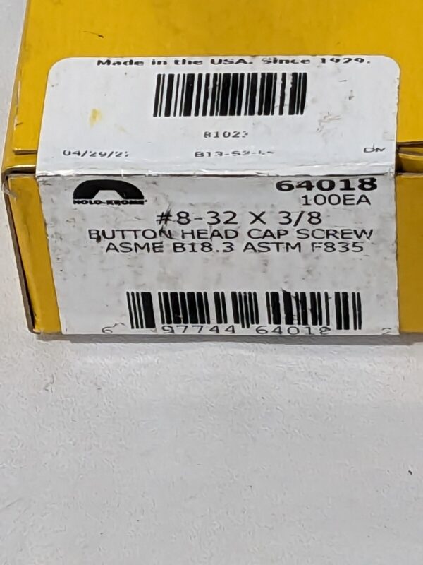 HOLO-KROME Button Socket Cap Screw: #8-32, 3/8" LUH Box of 100