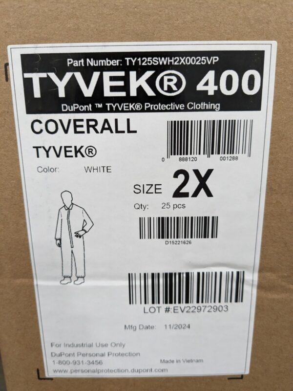DUPONT Disposable Coveralls: Particle Protection Sz 2XL Qty 25 TY125SWH2X0025VP
