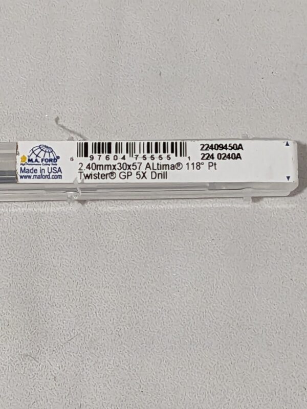 M.A. FORD Jobber Length Drill Bit: 2.40 mm (0.0945) Dia, 118º 22409450A