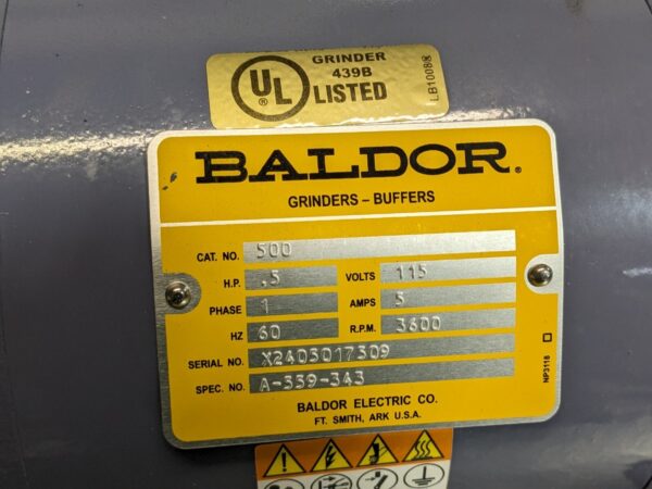 Baldor Carbide Tool Grinder 6" x 1" Wheel Cap. 3600 RPM 1/2 HP 115v Model 500