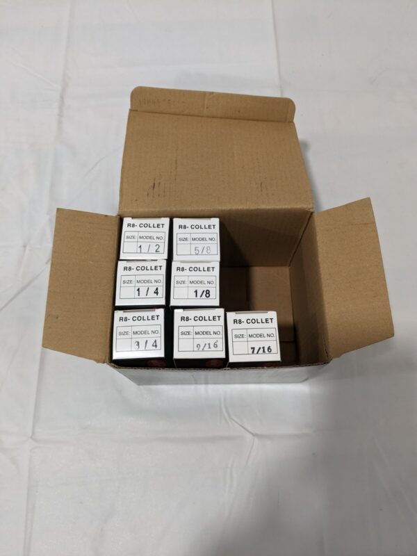 R8 Collet Set: 7 Pc, 1/8 to 3/4" Capacity
