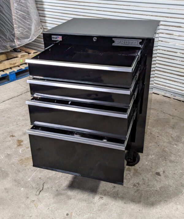 PROTO Steel Tool Roller Cabinet 27-1/8" Wide 4 Drawer JSTV2739RS04BK