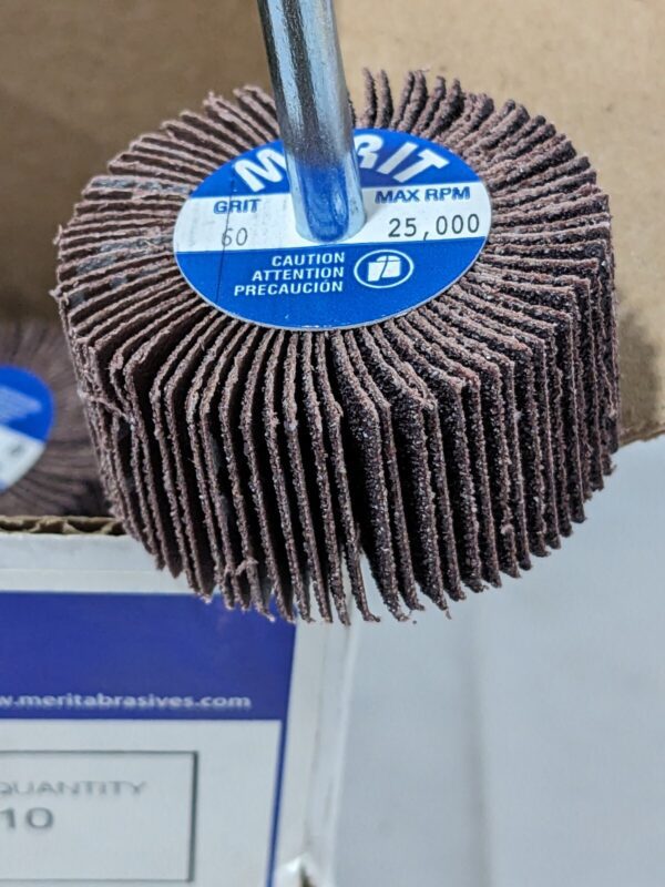 Merit Mounted Flap Wheel: 2" Dia, 1" Face Width, 60 Grit, AO Qty 10 08834137370