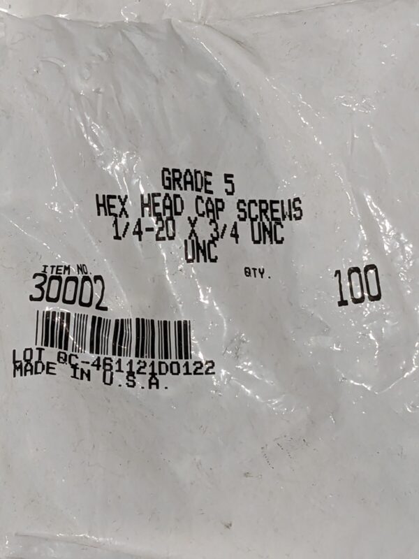 Hex Head Cap Screw: 1/4-20, 3/4" LUH, Grade 5 Steel Qty 300 #30002