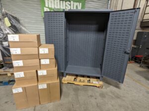 Durham Heavy Duty Storage Cabinet w/ Bins 78 x 48 x 24 Steel Gray SCRATCH N DENT