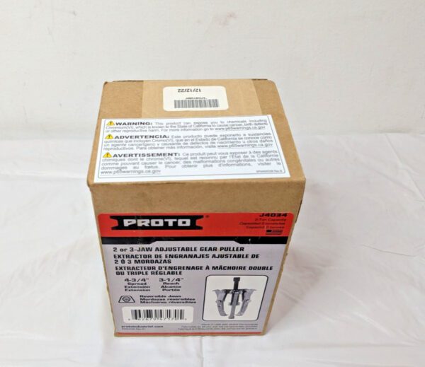 Proto 2 or 3 Jaw Adjustable Gear Puller 2 Ton 4-3/4" Spread X 3-1/4" Reach J4034