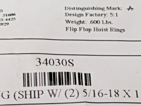 ADB Hoist Rings Flip-Flop Hoist Ring Screw-On 5/16"-18 2000 Lb Capacity 34030S