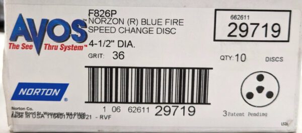 NORTON F826P 4-1/2″ Fiber Disc 5/8-11 ID 36 Grit *Box of 10* 662611297219