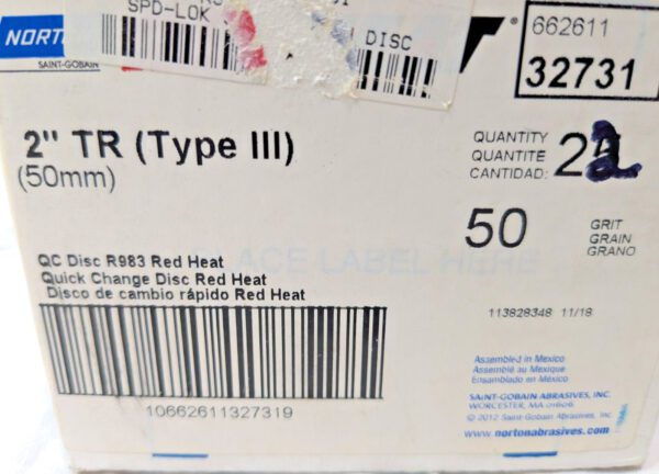 NORTON Red Heat R983 Quick-Change Discs 2" TR Type III 50G QTY 22 66261132731