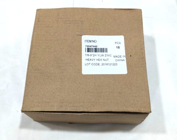 Heavy Hex Nut 7/8-9 A194 2H Steel Yellow Zinc Finish *Box of 15 Nuts* 7204744