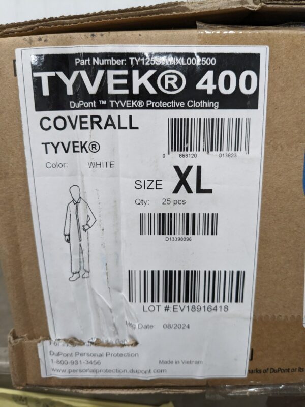 DUPONT Coveralls Anti-Static/Particle Protection Sz XL Qty 25 TY125SWHXL002500