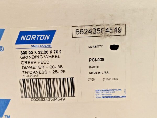 Norton Aluminum Oxide Surface Grinding Wheel 120 Grit 300X22X76.2MM 66243584549