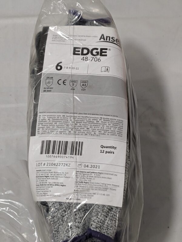 Ansell Edge Cut and Abrasion-Resistant Gloves Sz 6 Qty 12 48-706-6