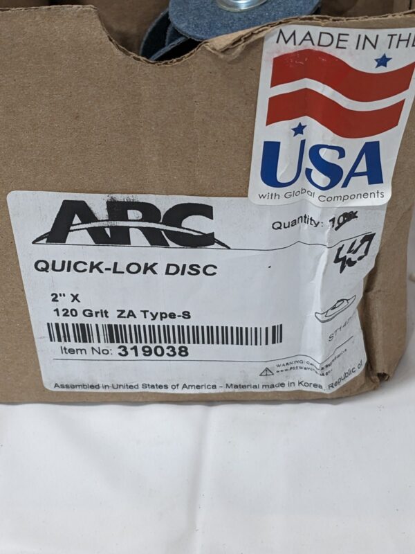 Arc Quick-Change Disc: S-Lock, 2" Dia, 120 Grit, Zirconia Alumina Qty 30 319038