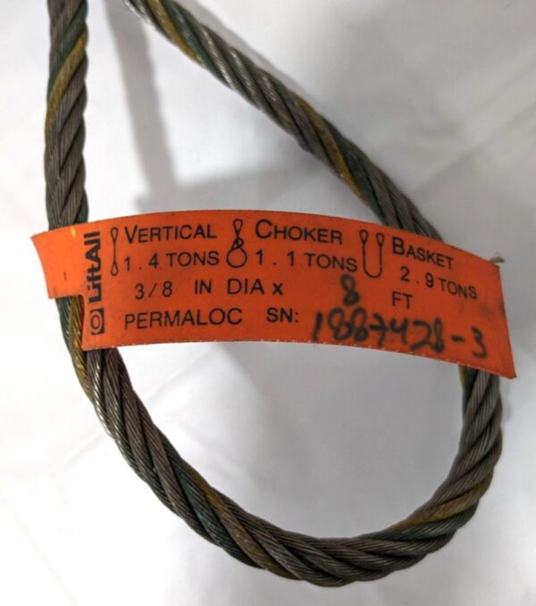 LIFT-ALL Eye & Eye Wire Rope Sling 3/8" Dia x 8' Long 1.4 Ton Vertical 38IEEX8