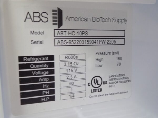 American Biotech Solid Door Laboratory Refrigerator ABT-HC-10PS Scratch N Dent