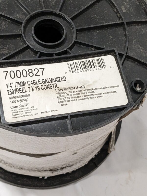 CAMPBELL 250' Long, 1/4" x 1/4" Diam, Galvanized Wire 7000827