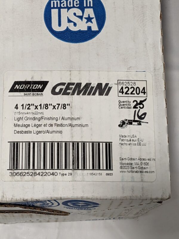 NORTON Depressed-Center Wheel Type 29, 4-1/2" Dia, 1/8" Thick Qty 16 66252842204