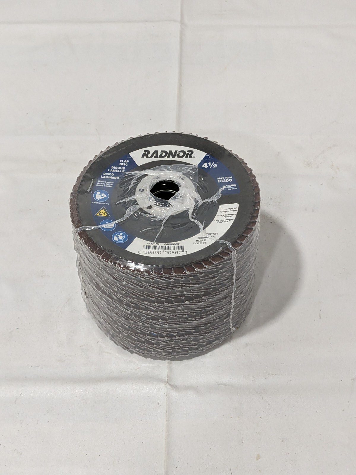 Radnor Flap Disc: 4-1/2" Dia, 7/8" Hole, 40 Grit, Type 29 Qty 10 42322