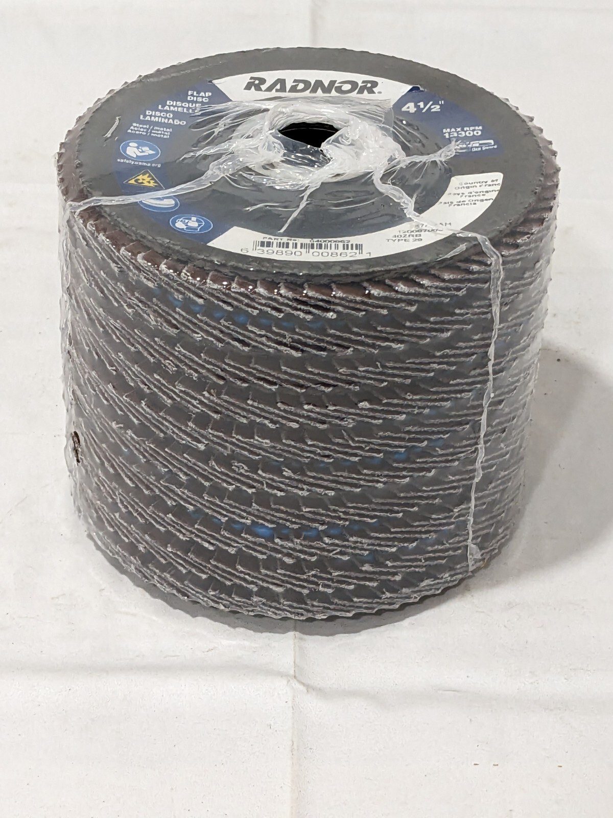 Radnor Flap Disc: 4-1/2" Dia, 7/8" Hole, 40 Grit, Type 29 Qty 10 42322