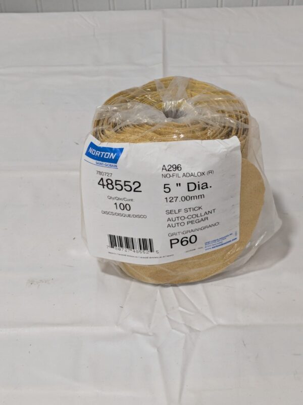 NORTON PSA Disc: 5″ Disc Dia, 60 Grit, Aluminum Oxide 78072748552