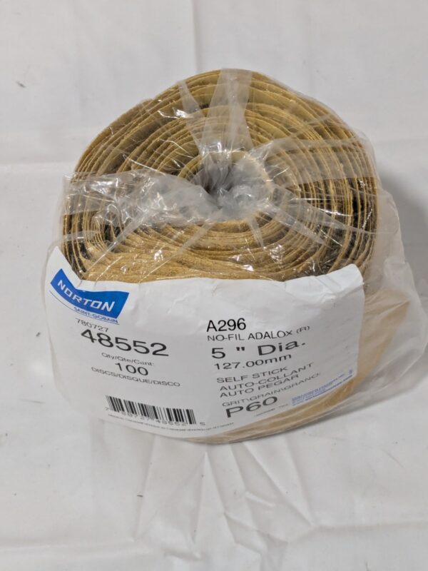 NORTON PSA Disc: 5″ Disc Dia, 60 Grit, Aluminum Oxide 78072748552