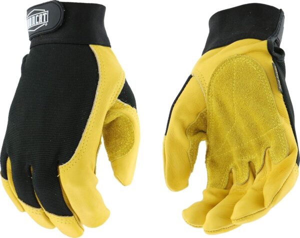5 PAIRS IRONCAT Heavy Duty Cowhide Hook/Loop Gloves Black/Yellow SMALL 86350/S