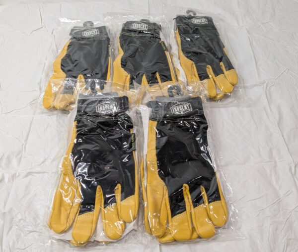 5 PAIRS IRONCAT Heavy Duty Cowhide Hook/Loop Gloves Black/Yellow SMALL 86350/S