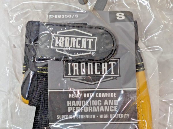 5 PAIRS IRONCAT Heavy Duty Cowhide Hook/Loop Gloves Black/Yellow SMALL 86350/S