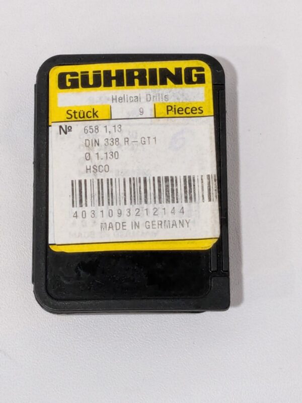 GUHRING Jobber Length Drill Bit: 1.13 mm (0.0445) Dia, 130º Qty 9 9006580011300