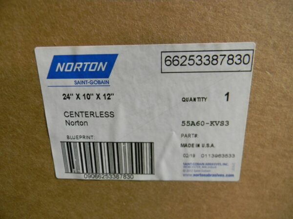 Norton Centerless Type 01 Straight Grinding Wheel 24" Diam. 10" Thick 12" Hole