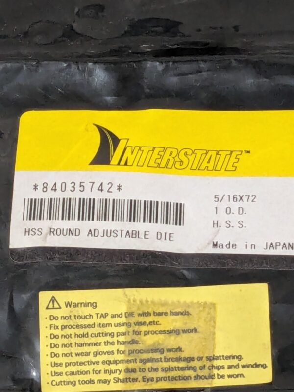 Interstate Round Die: 5/16-72, 1" OD, High Speed Steel 84035742