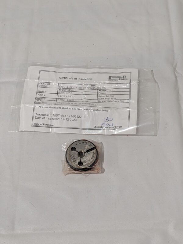 SPI Threaded Ring Gage: 5/16-18 Thread, Class 2A, No Go 23-157-1