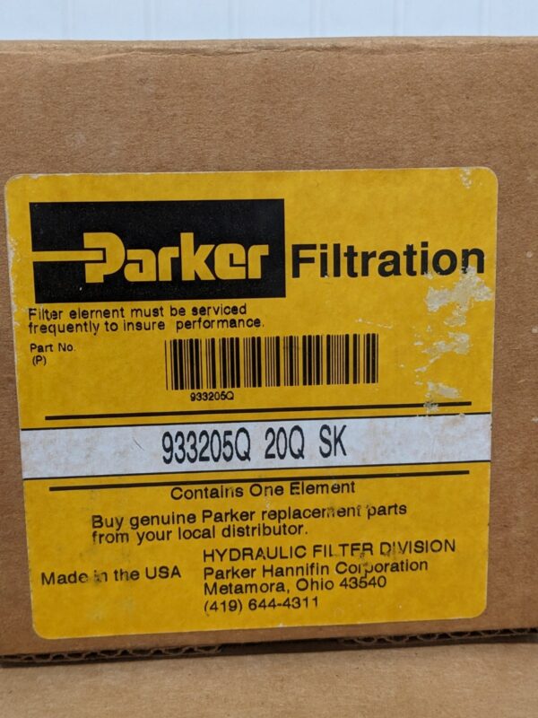 PARKER Hydraulic Filter Element: Microglass, 20 Micron 933205Q