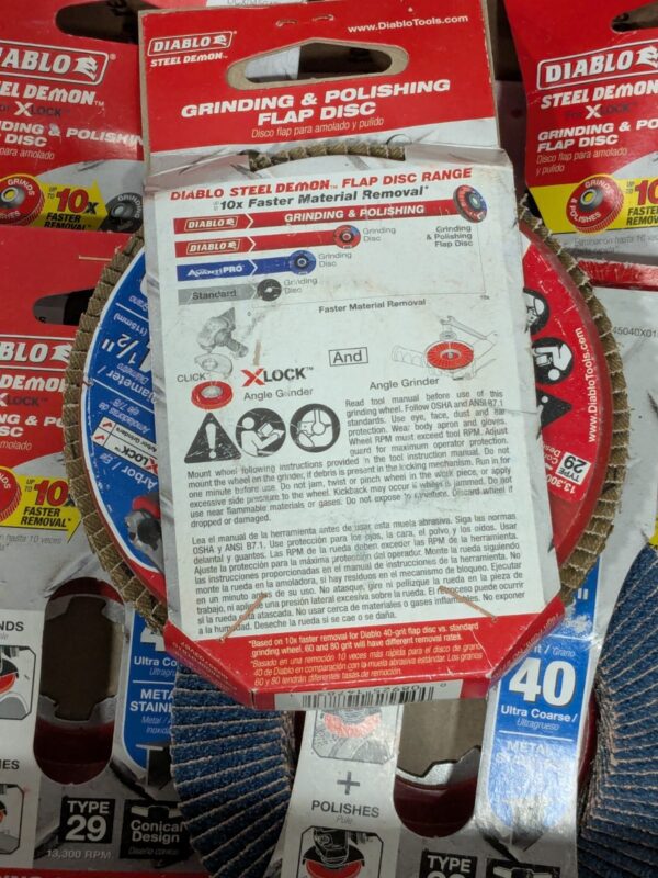 DIABLO Flap Disc: 4-1/2" Dia, 7/8 X-Lock" Hole, 40 G Qty 7 DCX045040X01F