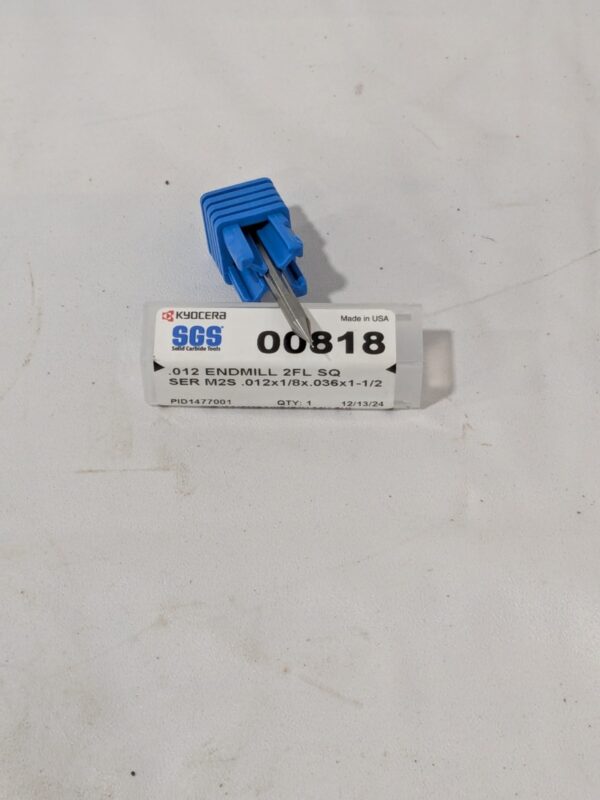 SGS Square End Mill: 0.0120" Dia, 0.0360" LOC, 2 FL 00818