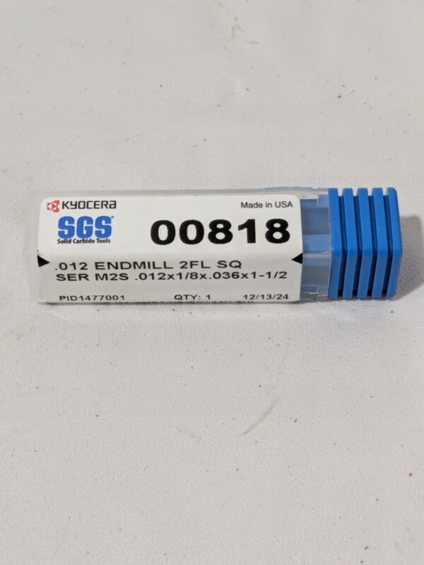 SGS Square End Mill: 0.0120" Dia, 0.0360" LOC, 2 FL 00818