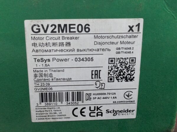 Schneider Electric TeSys Motor Circuit Breaker 1-1.6A GV2ME06