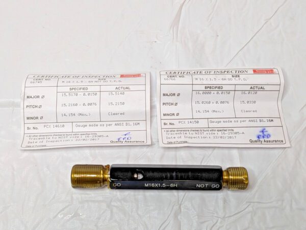 SPI Go & No Go Plug Thread Gage M16X1.5 Thread 6H Class Double End 37-198-9