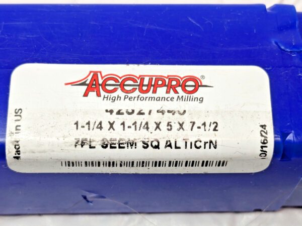 Accupro Carbide Square End Mill 1-1/4" X 1-1/4" X 5" X 7-1/2" 7FL 42527440