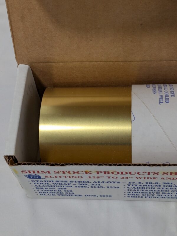 TBI Shim Stock: 0.009'' Thick, 60'' Long, 6″ Wide, 260 Alloy Brass M-BBN60-9