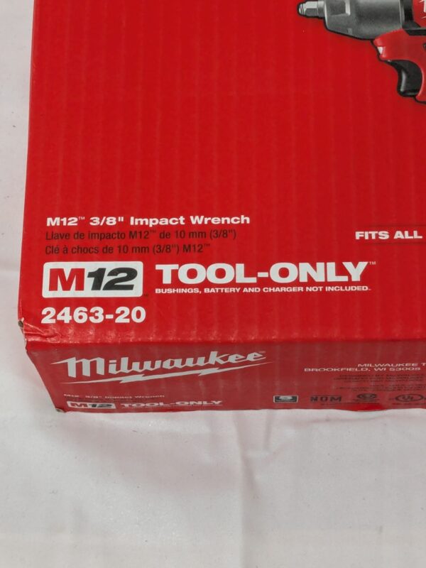 Milwaukee Cordless Impact Wrench: 12V, 3/8" Drive 2463-20 TOOL ONLY