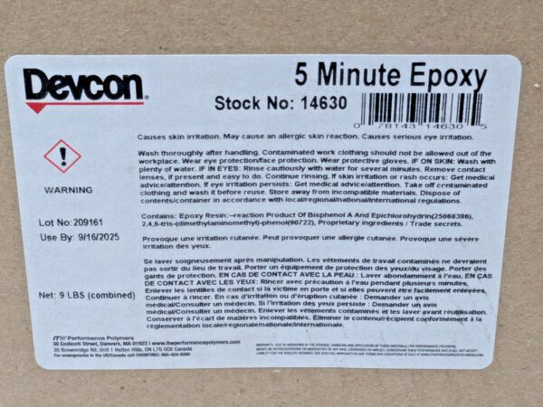 Devcon ITW Performance Polymers 5 Minute Epoxy Kit 9 Lb Container 14630