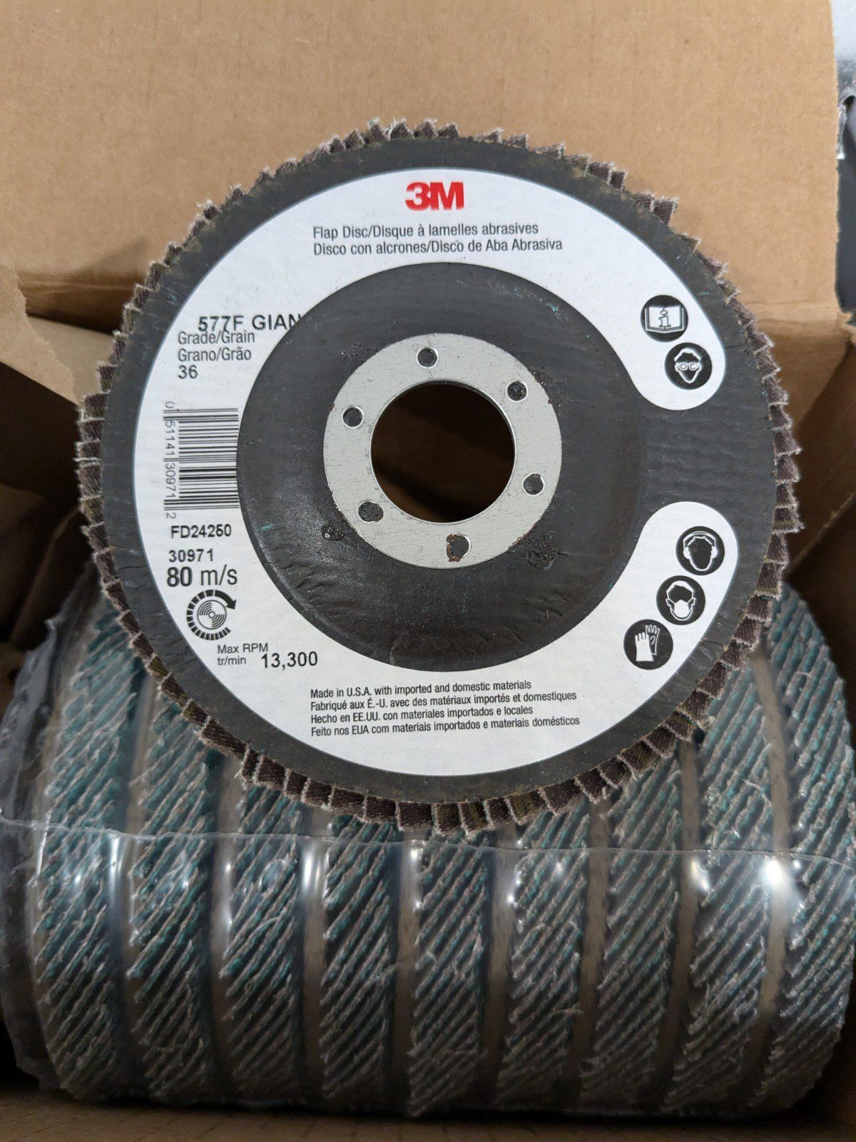 3M Flap Disc: 4-1/2" Dia, 7/8" Hole, 36 Grit, ZA, Type 27 Qty 10 7010363149