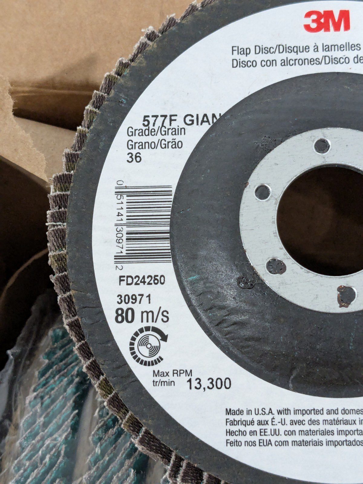 3M Flap Disc: 4-1/2" Dia, 7/8" Hole, 36 Grit, ZA, Type 27 Qty 10 7010363149