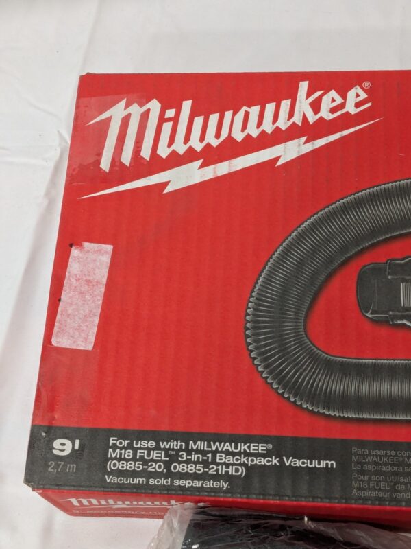 MILWAUKEE 9' Hose Length, Hose Use W/0885-20 Backpack Vacuum 49-90-1964