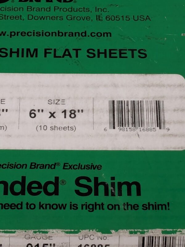 PRECISION BRAND Shim Stock: 0.015'' Thick, 18'' L, 6″ W, 1008/1010 Qty 10 16885